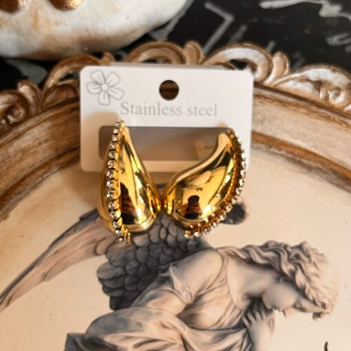 TAŞLI GOLD OVAL KÜPE