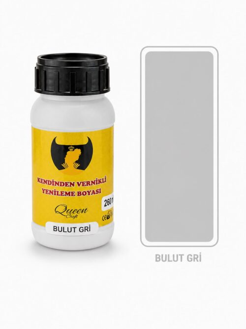 QUEEN CRAFT KENDİNDEN VERNİKLİ BOYA 260 ML-BULUT GRİ