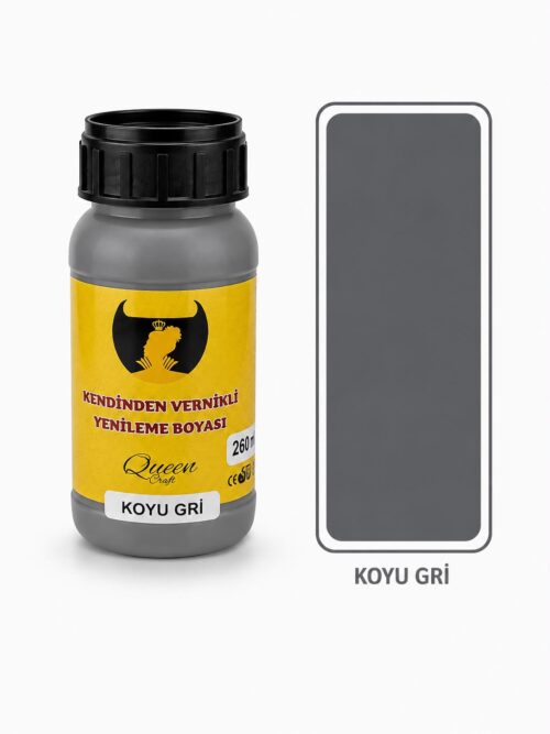 QUEEN CRAFT KENDİNDEN VERNİKLİ BOYA 260 ML-KOYU GRİ